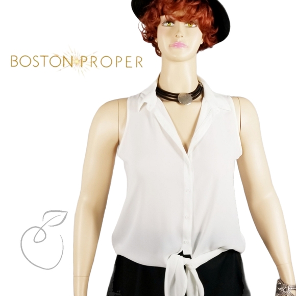 BOSTON PROPER SLEEVELESS TIE-FRONT BLOUSE SZ 18 - Picture 1 of 13